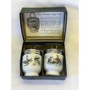 Royal Worcester Fine Porcelain Egg Coddler Birds Set of 2 W/ Box Made in England